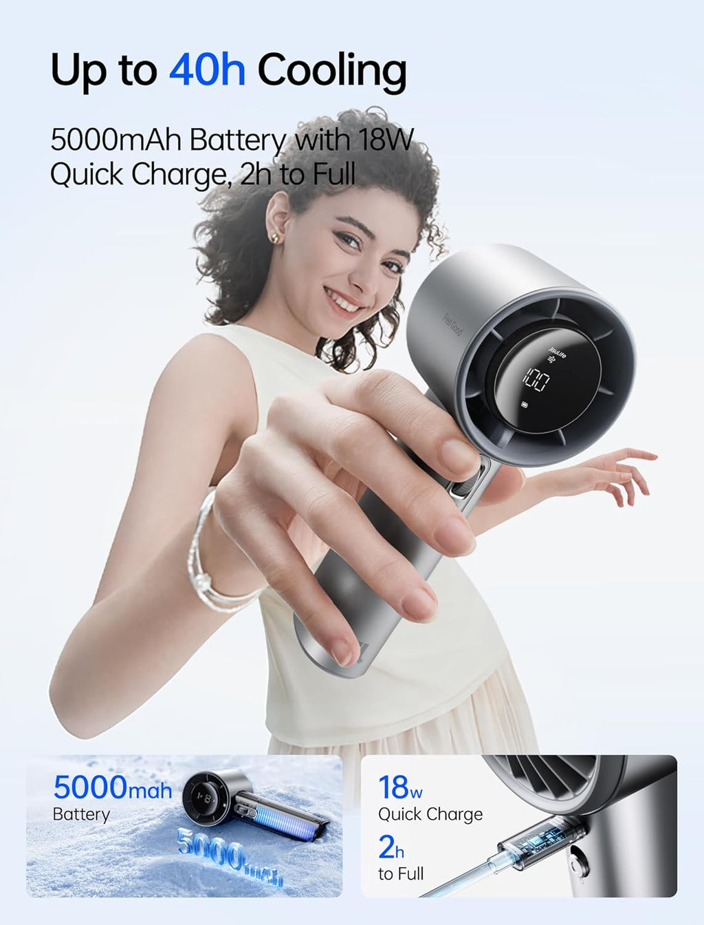 JISULIFE Handheld Fan Pro1S - Next-Gen Airflow: Up to 40H Runtime