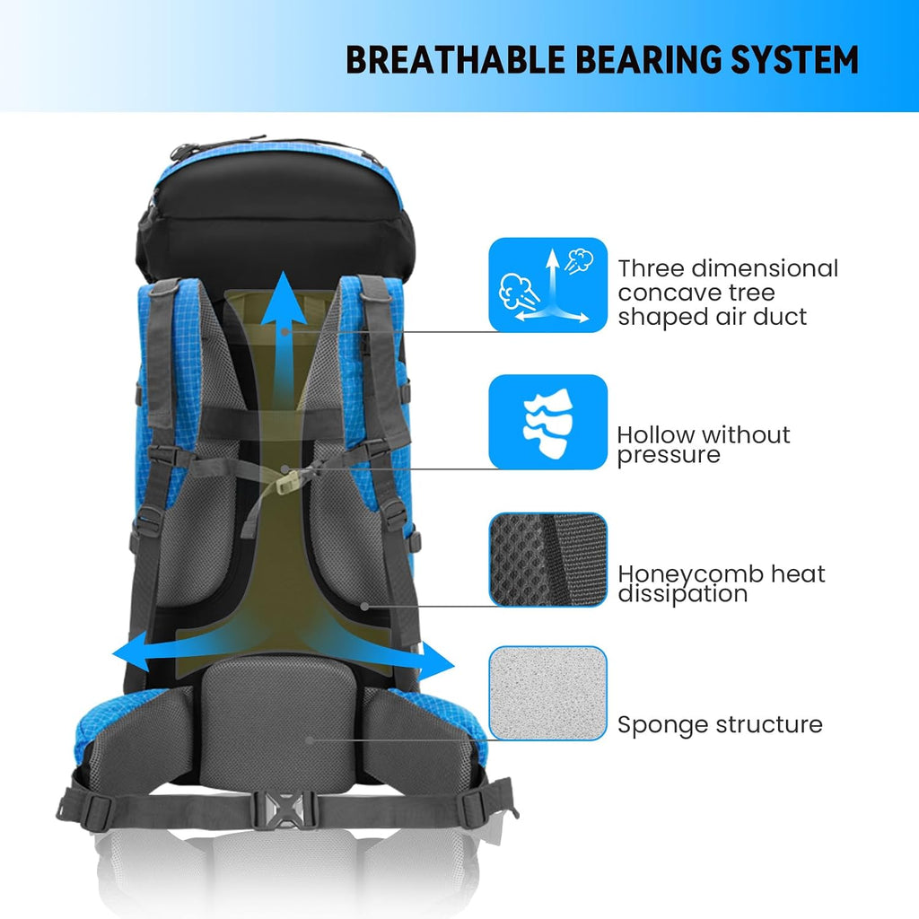 Bseash 80L Waterproof Hiking Camping Backpack with Rain Cover, Lightweight Outdoor Sport Travel Daypack for Climbing Touring