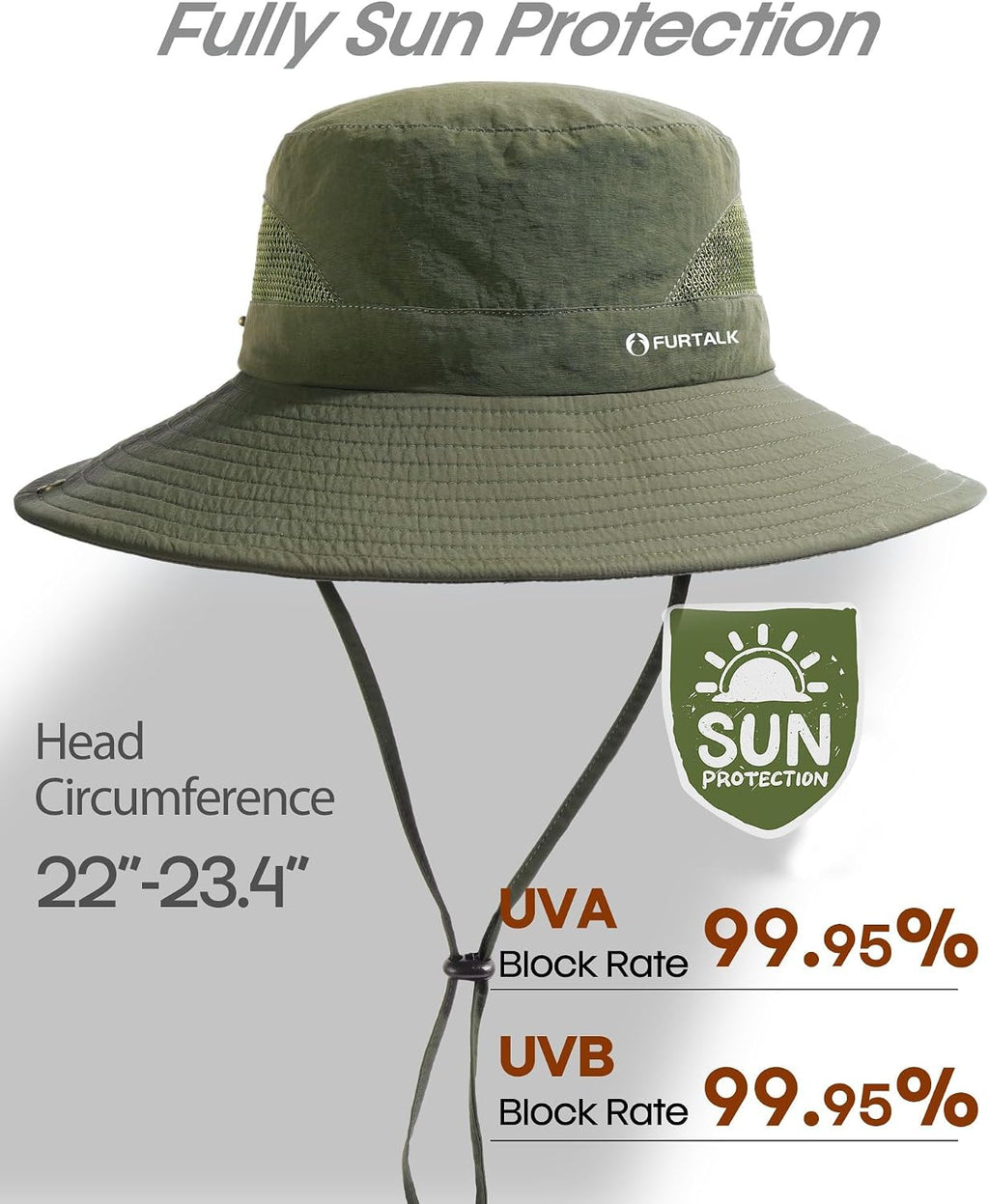 FURTALK Mens Bucket Sun Hat UPF Protection Wide Brim Breathable Fishing Hat
