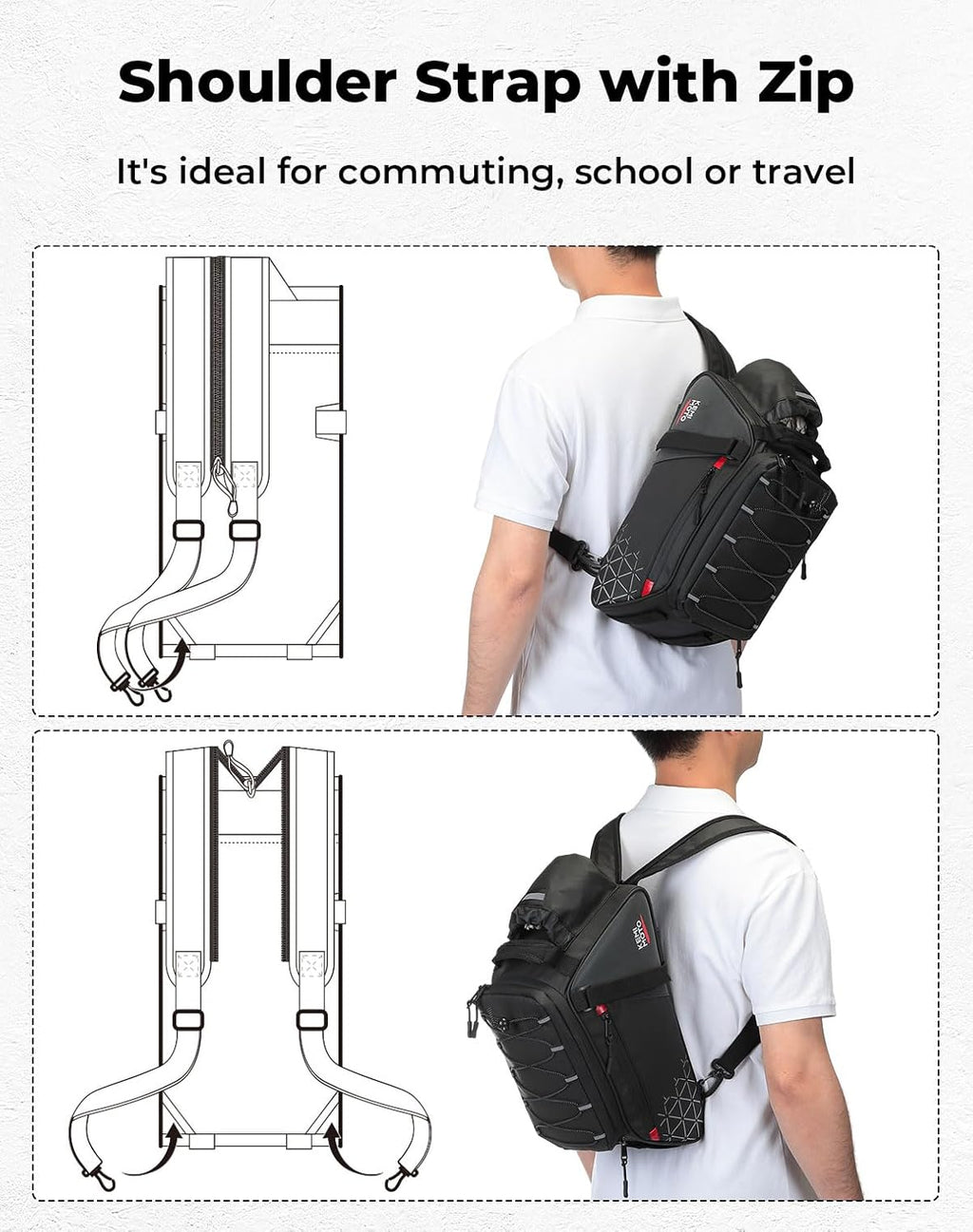 KEMIMOTO Bike Rack Bag 15L Expandable Rear Bike Bags for Bicycle