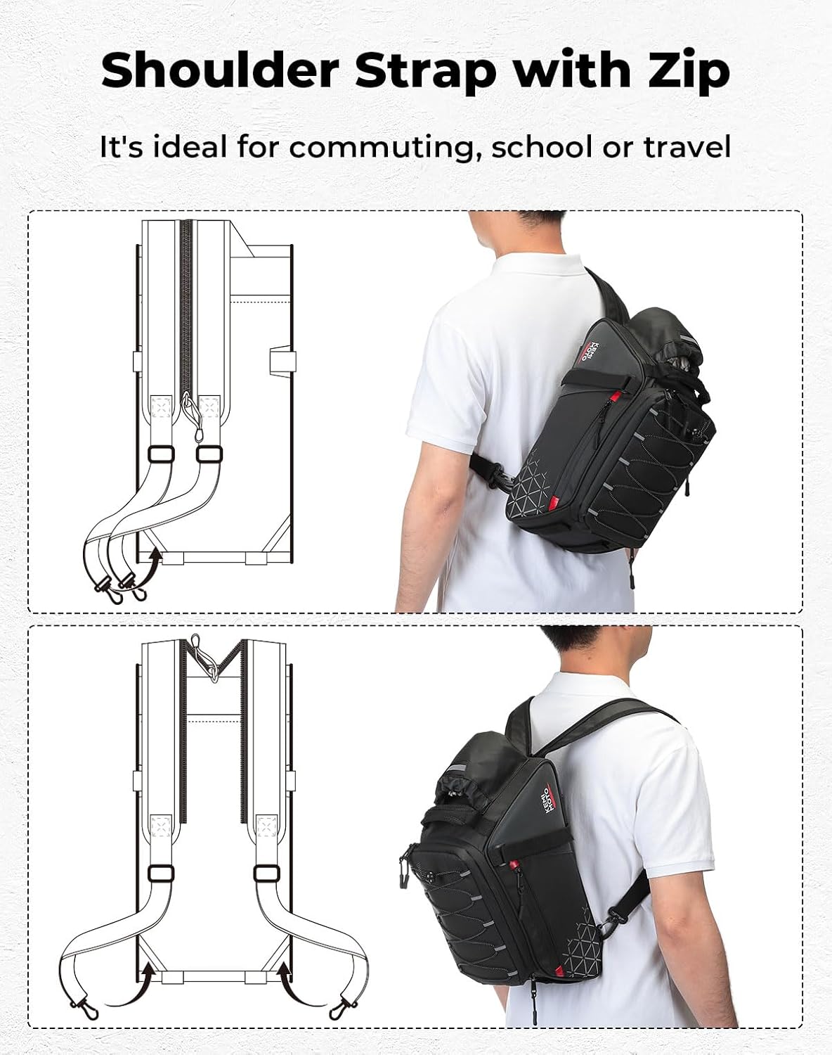 KEMIMOTO Bike Rack Bag 15L Expandable Rear Bike Bags for Bicycle