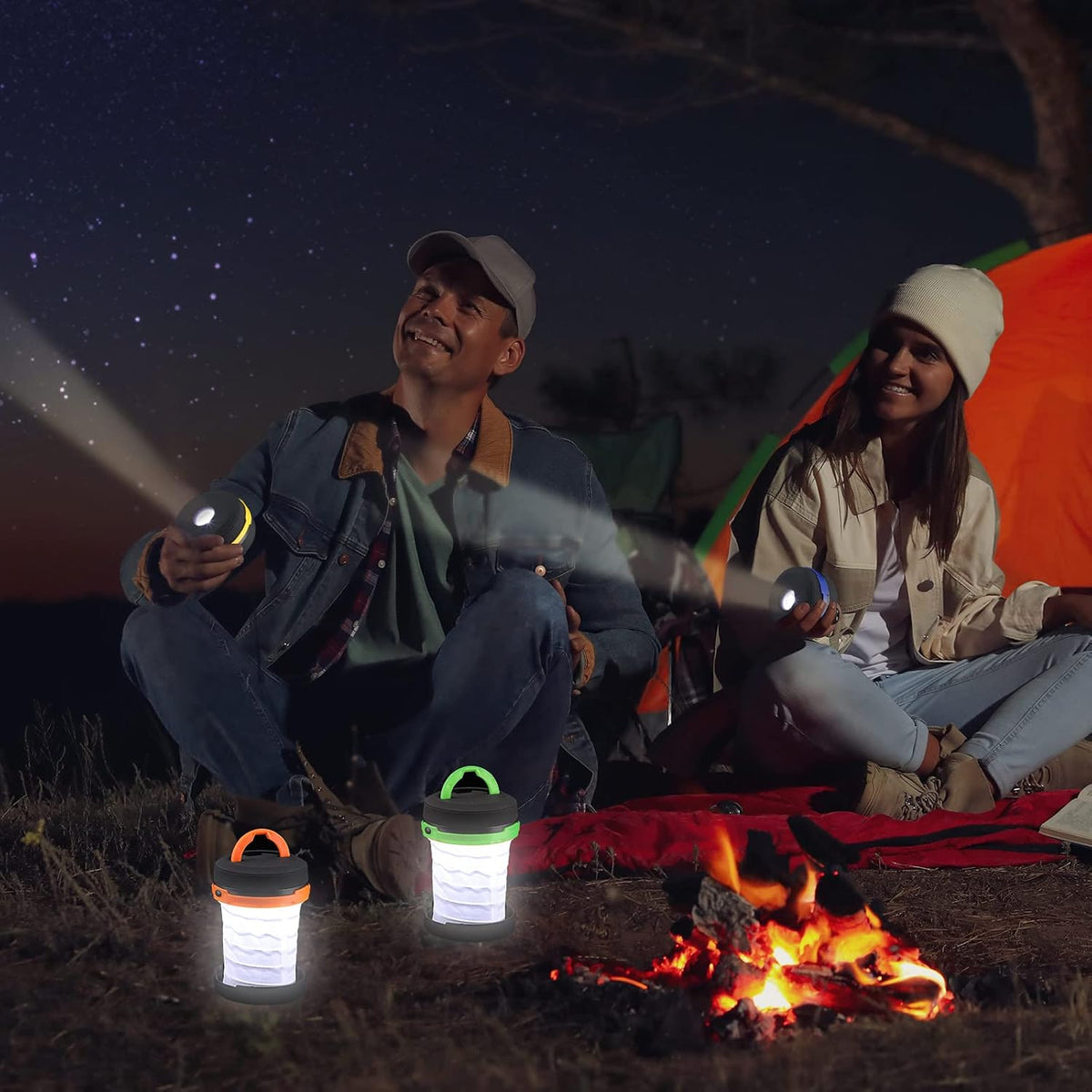 Retisee 4 Pcs Collapsible LED Camping Lantern Battery LED Operated Camping Lantern Lights Lantern Flashlight Portable Lamp Camping Accessories for Emergency Power Outage Hiking Tent Outdoor, 4 Colors