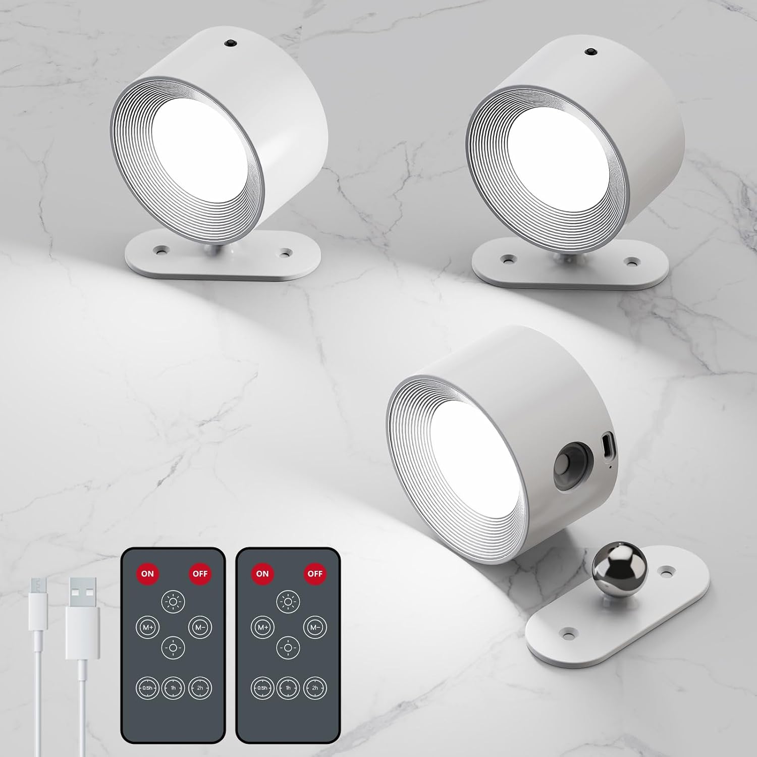 AKSDA 3Pack Battery Operated Wall Sconce, 3 Color Modes 3 Brightness Levels 360°Rotation Lighting Timer Touch & Remote Control, Wall Mounted Lamp LED Wall Lights for Bedroom Reading Bedside (White)