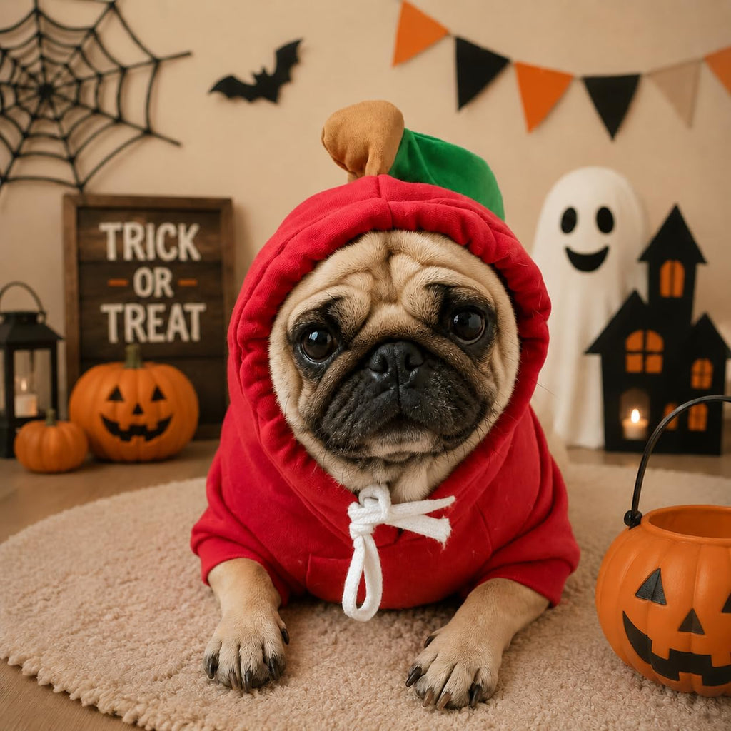 Dog Christmas Halloween Costumes,Dog Hoodies for Small Dogs Cats, Cat Puppy Outfits,Yorkie Chihuahua Pomeranian Clothes (Medium, Red-Apple)