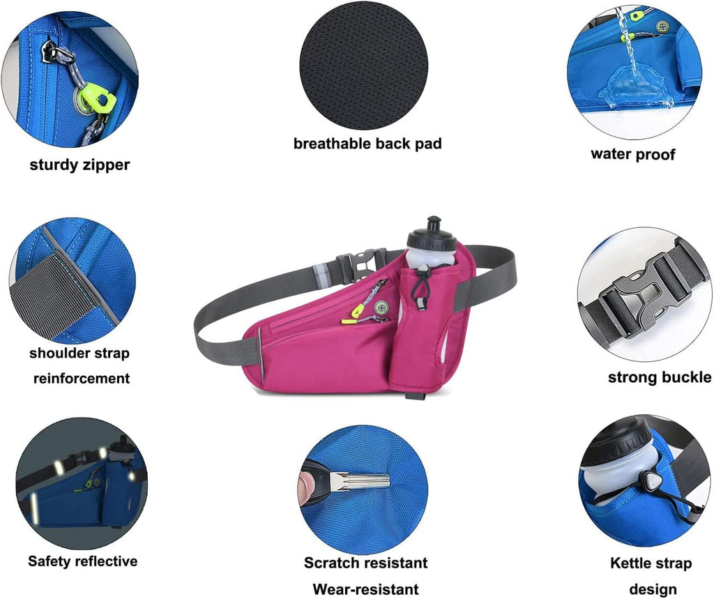 Fanny Running Belt Waist Crossbody BumBags for Running Hiking Travel Workout Adjustable Buckle Strap for Women (Rose Red)