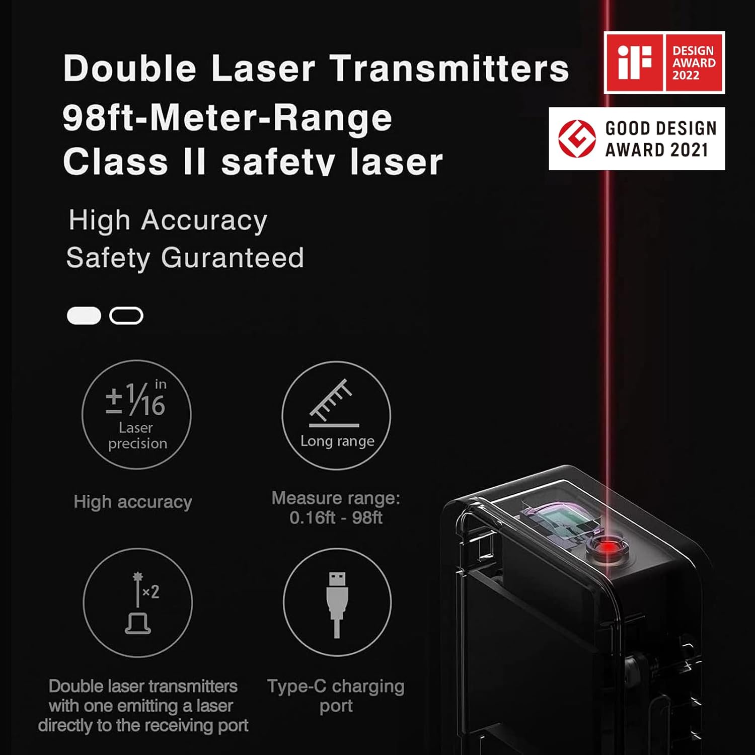 HOTO Pocket-Size Laser Measuring Tool, EDC Gadget Birthday Gift for Men Dad