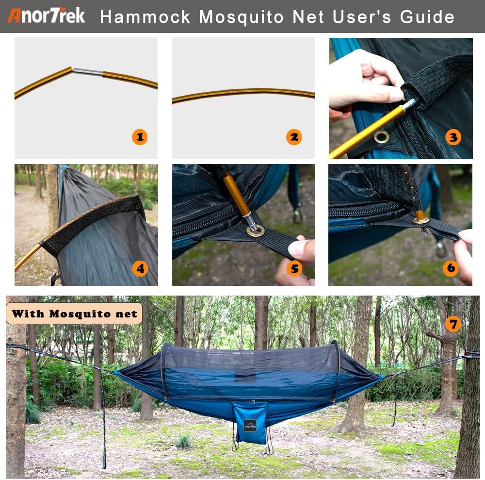 AnorTrek Professional Camping Hammocks with Mosquito Net, Lightweight Double for Camping, Hiking & Backpacking | Includes Two 10 FT Tree Straps, 230T Nylon Design
