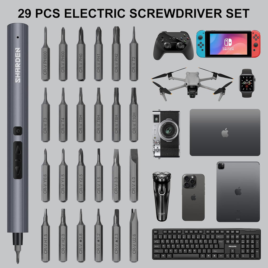 SHARDEN 29 IN 1 Mini Electric Screwdriver,Small Electric Screw Driver(Blue)