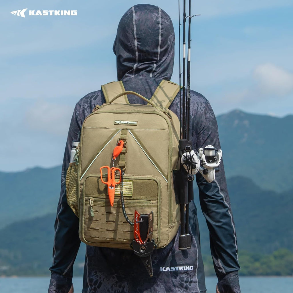 KastKing KastMate Fishing Backpack With 2 Rod Holders, Khaki