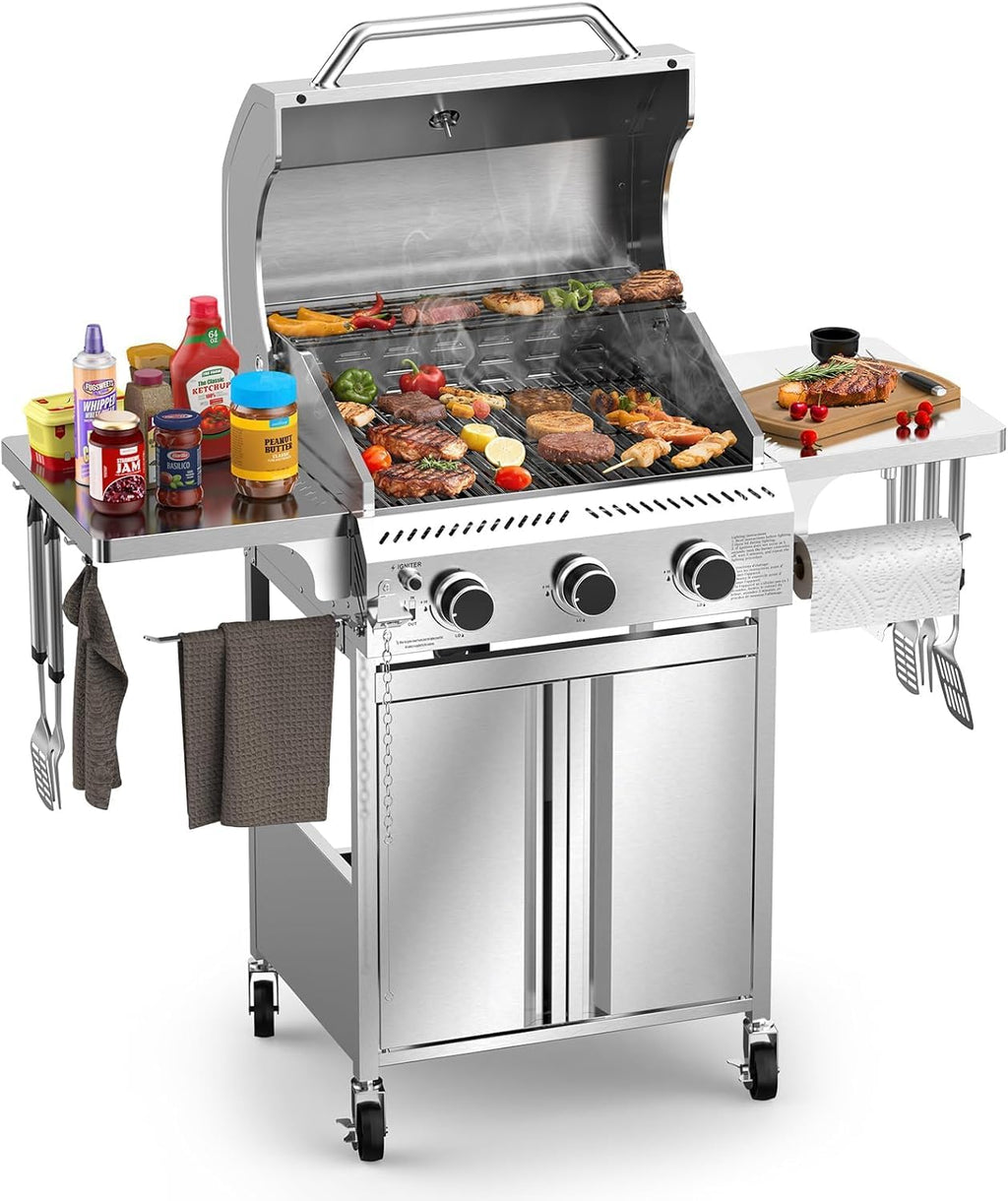 Electactic G41 Pro BBQ Grill,Heavy-Duty Stainless Steel Gas Grill, 4 Burner Gas Grill with Side Burner,42000 BTU Propane Grill for Outdoor Cooking,Barbecue,Garden and Patio Backyard
