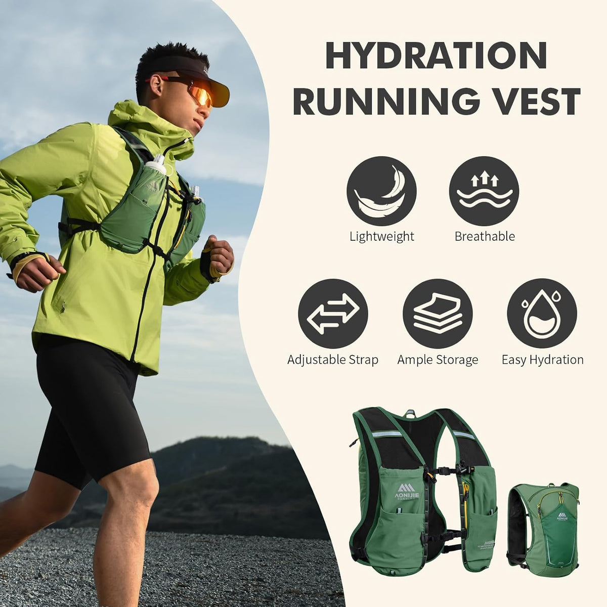 AONIJIE Running Hydration Vest for Men Women 500ml Soft Flask Water Bottle