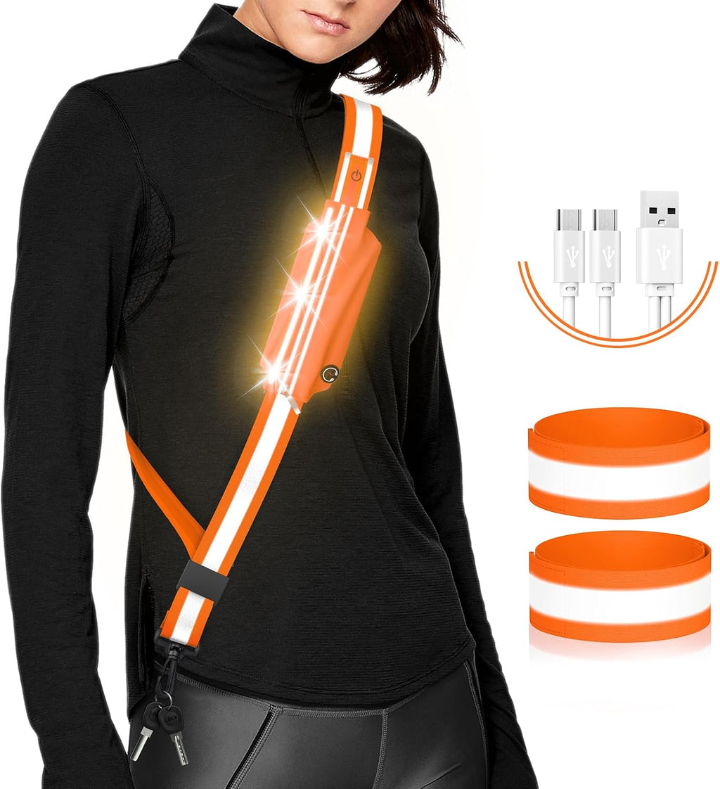 Ylzzrs LED Belt Reflective Sash for Walking at Night,High Visibility Adjustable Night Running Safety Gear,Light Up Running Belt Reflective Gear with Phone Bag/Armband for Runners Walkers Men Women