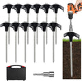 8" Heavy Duty Screw in Tent Stakes 12 Pack Drill in Ground Anchors