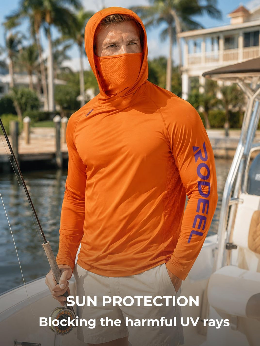 Rodeel UPF 50+ Men’s Long Sleeve Performance Fishing Hiking Shirt with Mask UV Neck Gaiter Hoodie