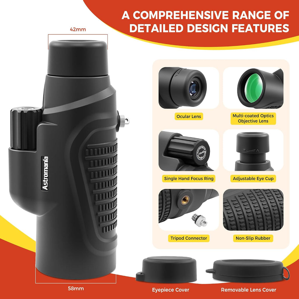 Astromania Monocular Telescope High Power 10x42 Compact Monoculars K9 Prism