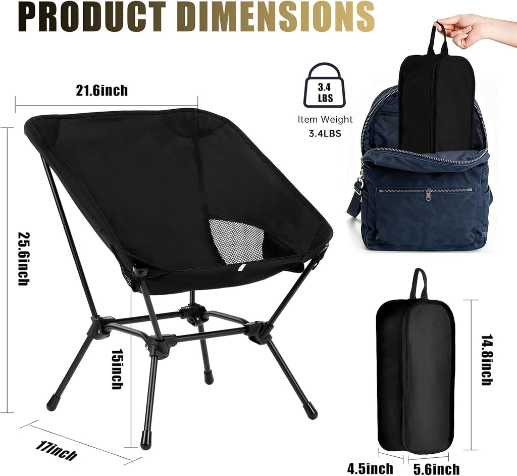 2 Pack Low Back Camping Chair, 2-in-1 Height Adjustable, Heavy Duty