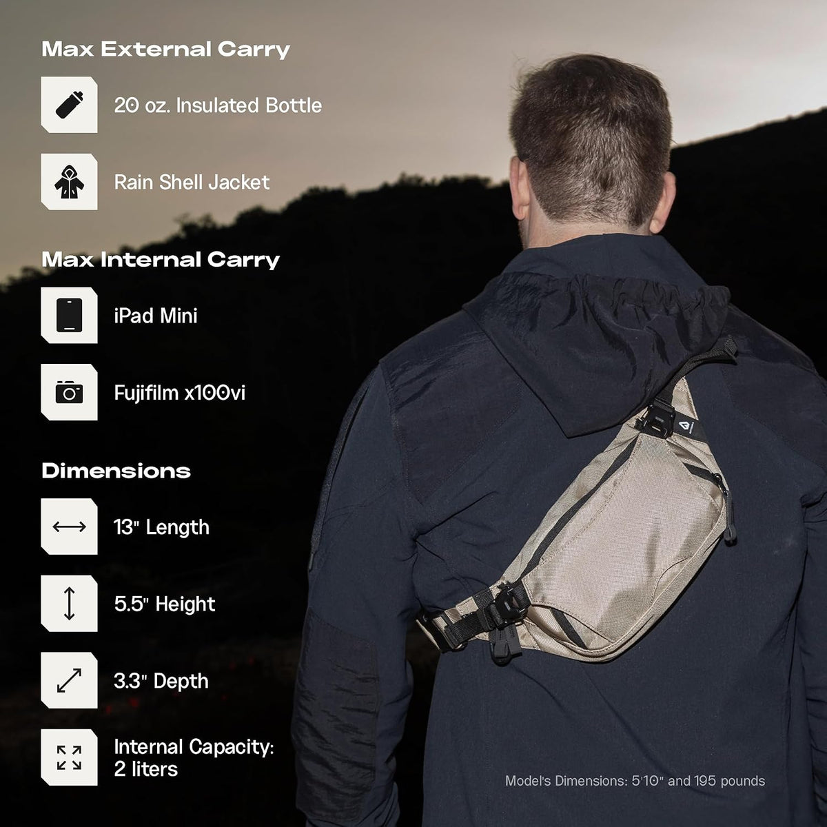 Falcon2L Ultralight Fanny Pack | Crossbody Belt Bag for Men & Women | Compact Waist Pack Sling for Essentials | Expandable External Carry Water-Resistant for Outdoor Travel & Everyday
