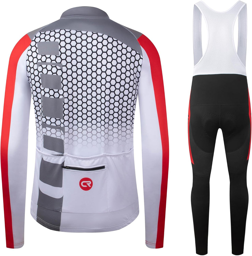 Coconut Ropamo CR Men's Cycling Clothing Set Long Sleeve Cycling Jersey Zipper Pocket Bike Outfit Cycling Bib Pants 3D Padded