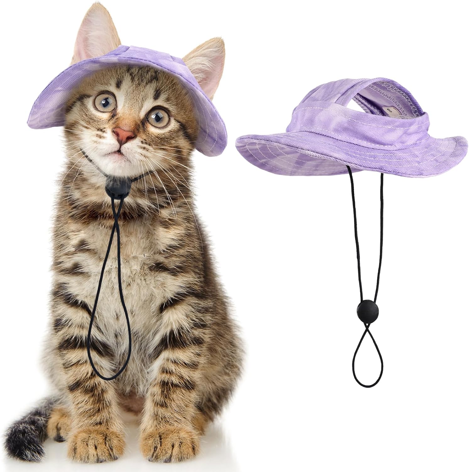 DENTRUN Cat Bucket Hat with Ear Hole, Cotton Birthday Bonnet for Small Pets