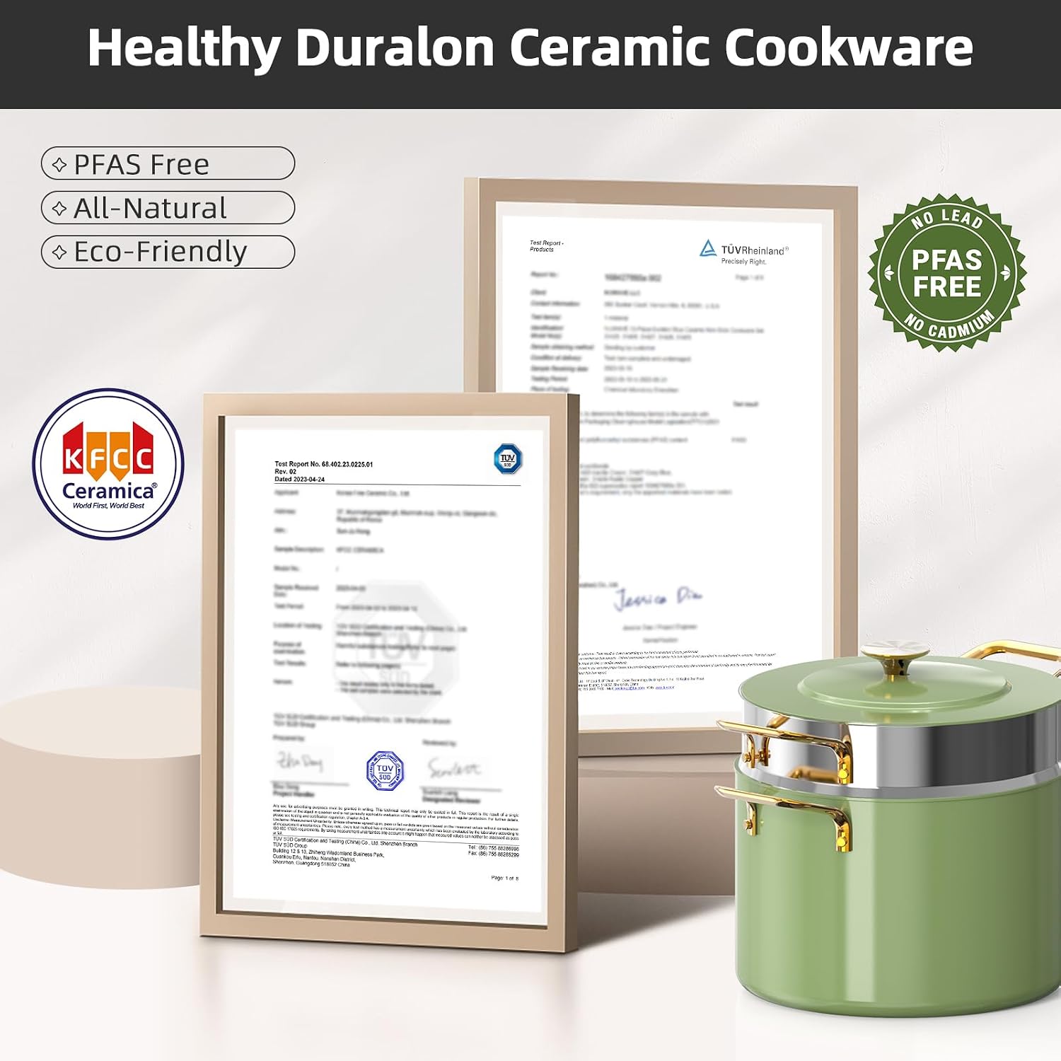 Nuwave Lux LE 13Pc Ceramic Cookware Set with Elegant Gold Handle, PFAS Free