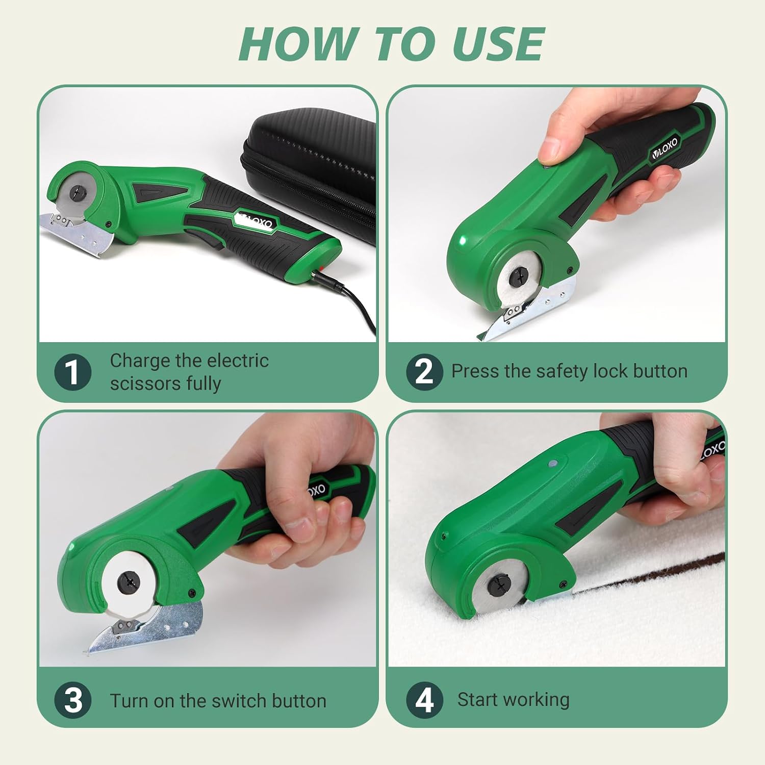 VLOXO Cordless Electric Scissors 4V Rechargeable Cardboard Cutter