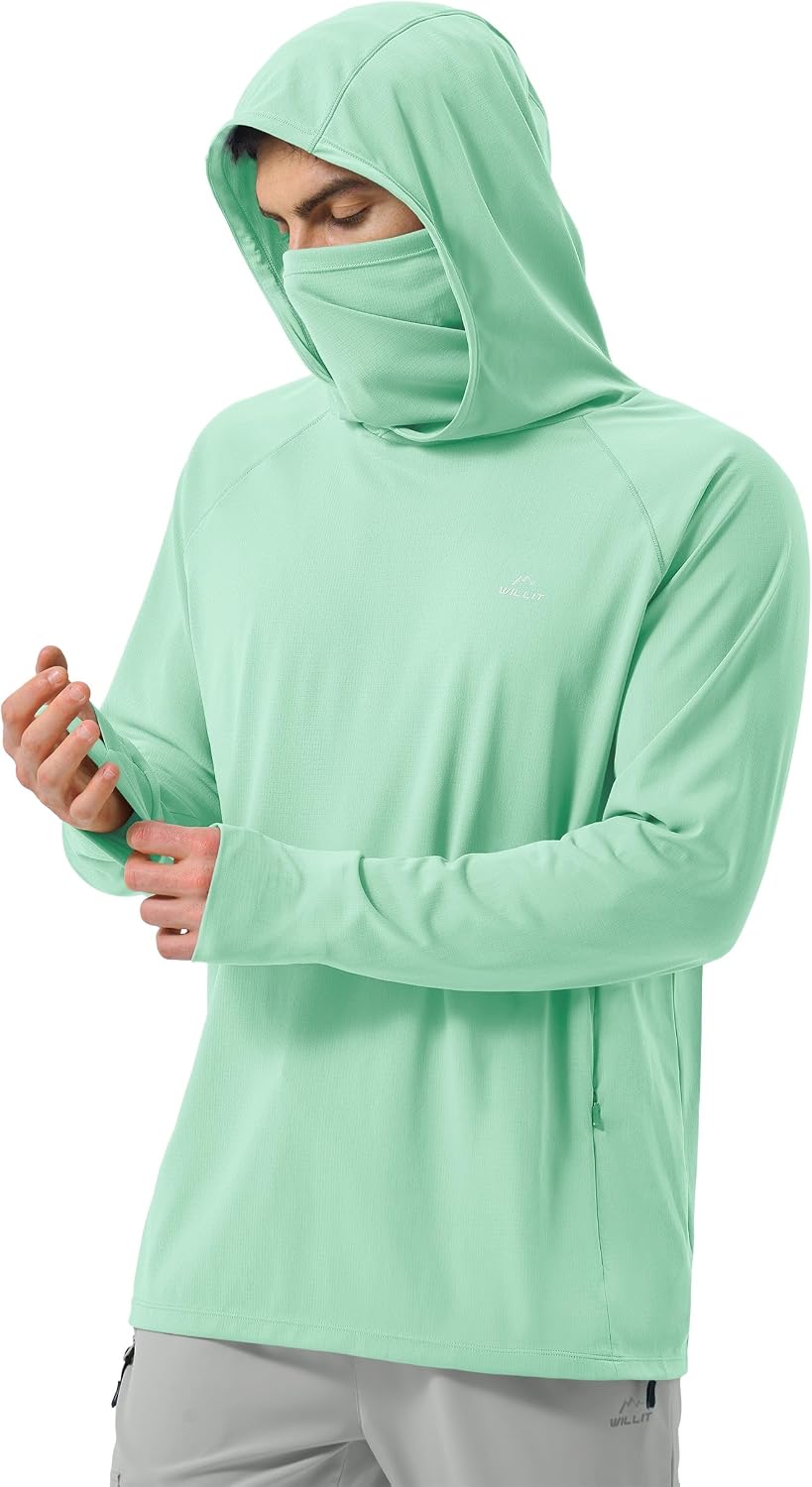 Willit Men's Sun Hoodie UPF 50+ Long Sleeve Fishing Hiking Shirt with Mask Lightweight UV SPF Neck Gaiter Hoodie