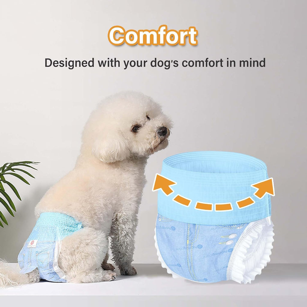 Honeycare Female Dog Diapers, Disposable Diapers for Female Dog with Stretchy Waist, Dog Pull-Ups for Easy wear, Dogs in Heat Period Super Absorbent Leak-Proof Doggie Diapers, Size Small, 30 Count