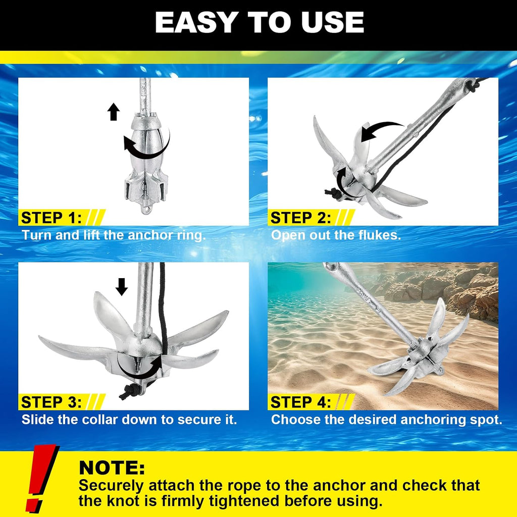 Kayak Anchor Kit, 3.5lbs Folding Kayak Anchor Kit with 40ft Rope