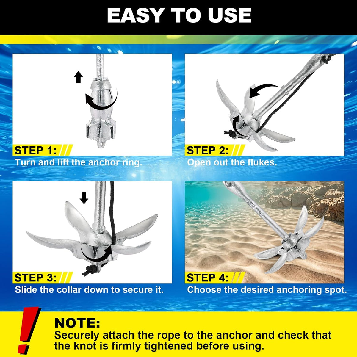 Kayak Anchor Kit, 3.5lbs Folding Kayak Anchor Kit with 40ft Rope