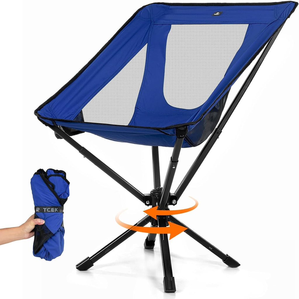 TCEK Portable Camping Chair - SwivelCore 180 Swivel & Auto-Return, Small Compact Lightweight Folding Chairs for Adults, Outdoor Backpack Chair for Adventures, Setup in Seconds, Support 300 LBS