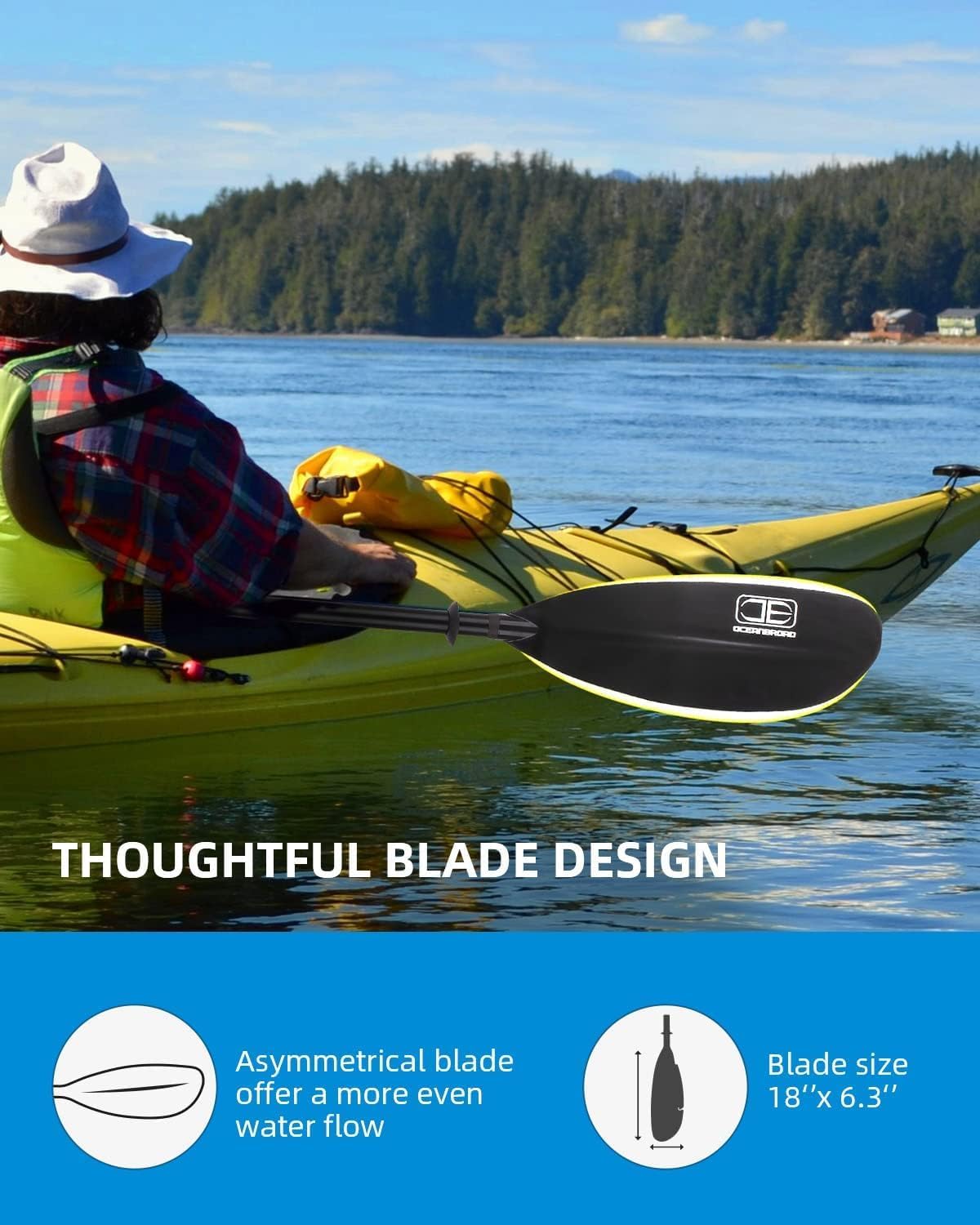 OCEANBROAD Adjustable Fishing Kayak Paddle - 94in/240cm-98in/250cm-102in/260cm Aluminum Alloy Shaft with Paddle Leash