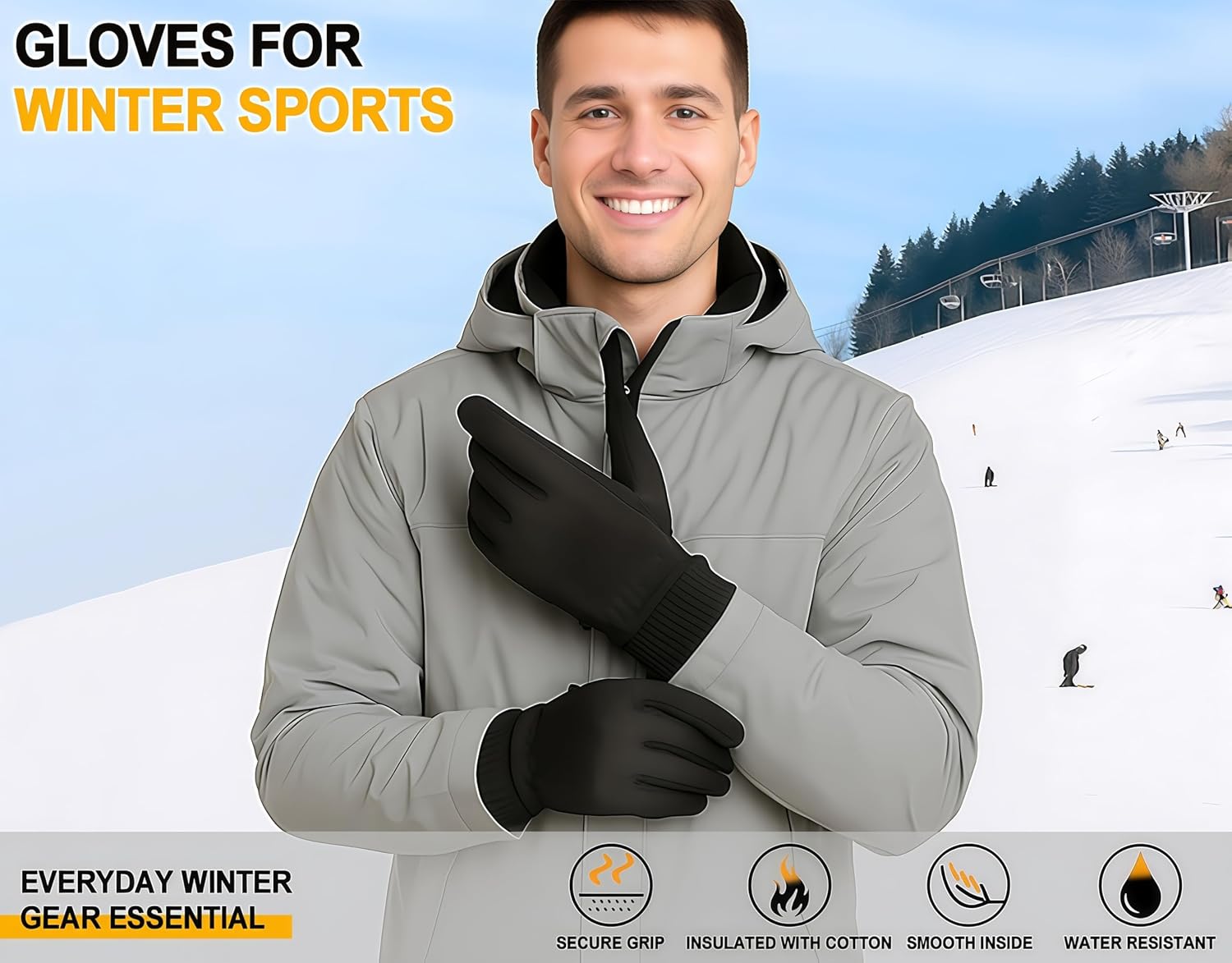 Waterproof Winter Gloves with Cotton Layer and Soft Smooth Lining
