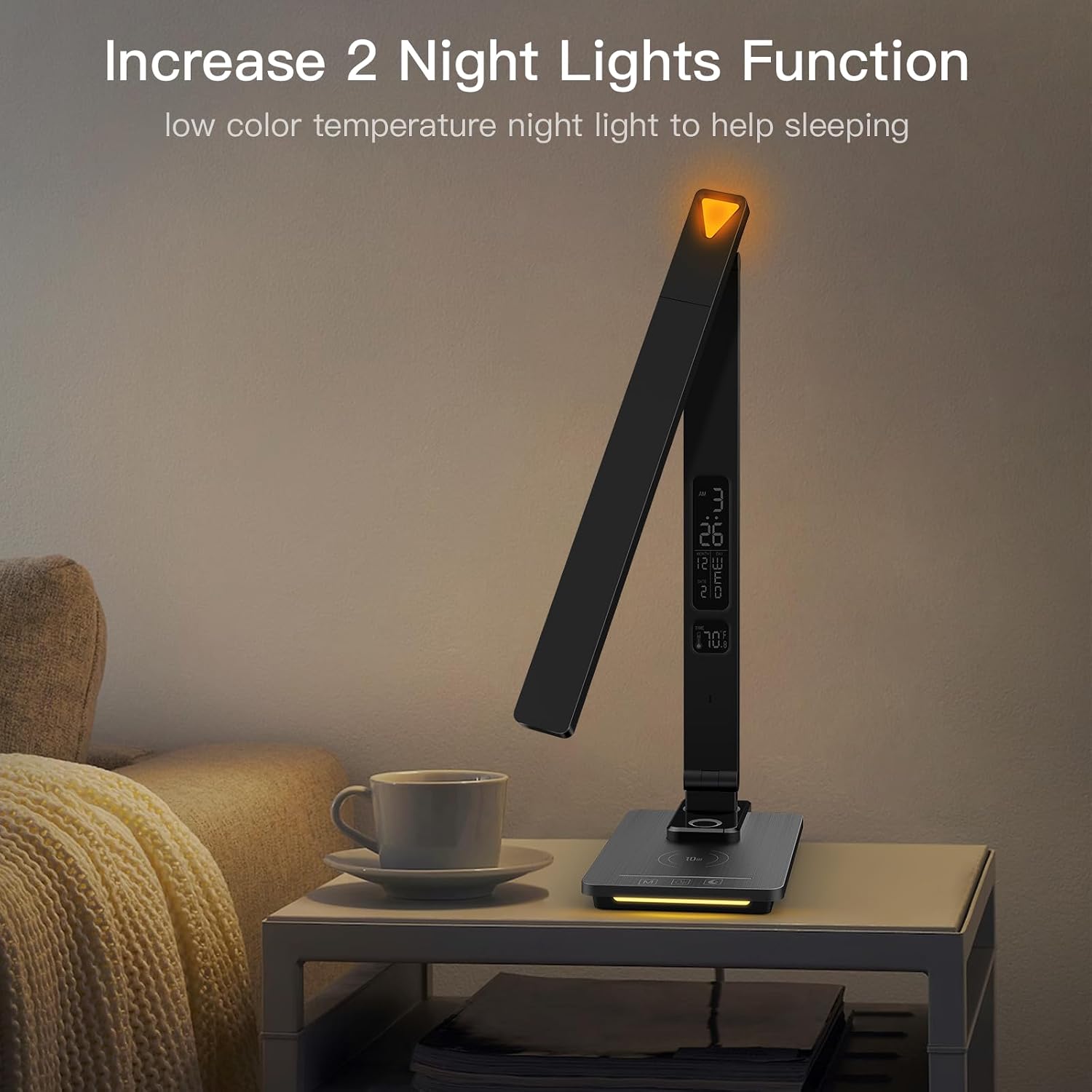 LAOPAO LED Desk Lamp with Wireless Charger: Desk Lamps for Home Office Bedroom, 5 Color Modes & Brightness Dimmable, 2 Night Light