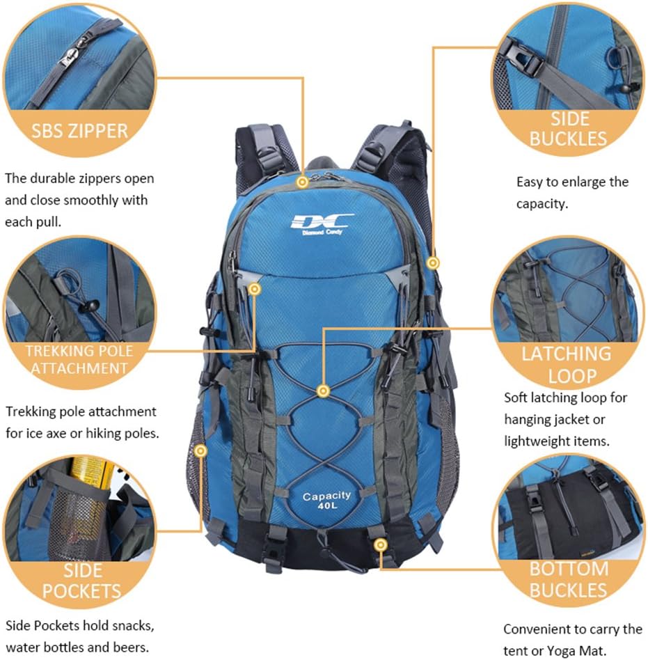 Diamond Candy 40L Hiking Backpack Waterproof Daypack for Men and Women