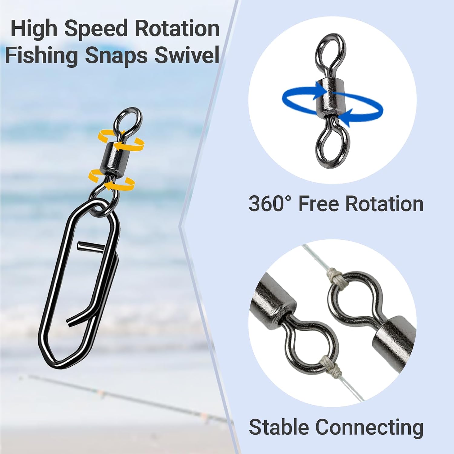 Atibin High Strength Fishing Clips Swivel Freshwater Saltwater Fishing Snaps Connector Rolling Barrel Swivels Fishing Clip Speed Change Black Nickel