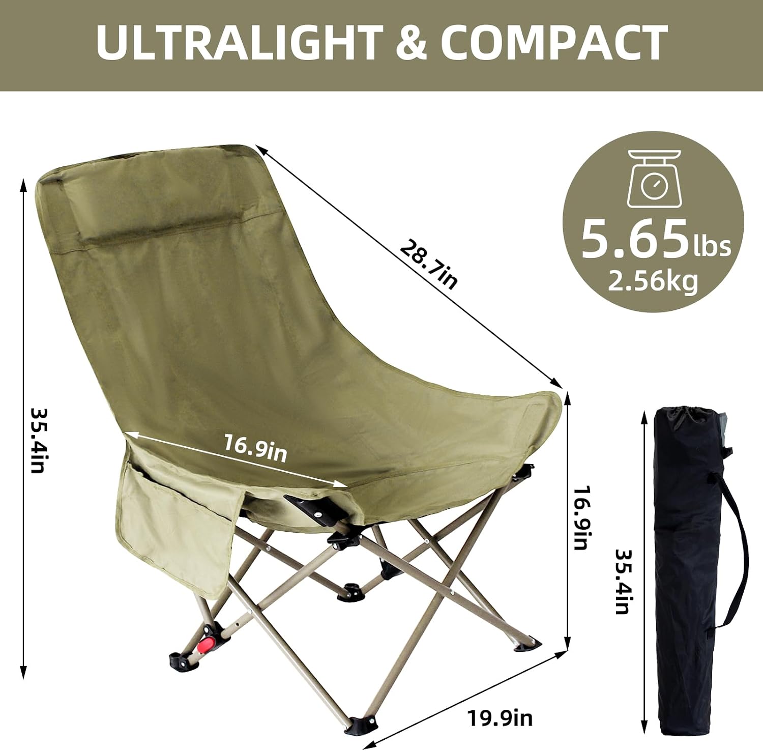 Camping Chairs for Adults, Beach Chairs for Adults, Lawn Chairs with Adjustable Backrest Suitable for Patio/Fishing/Beach/Camp, Includes A Storage Bag (Beige)