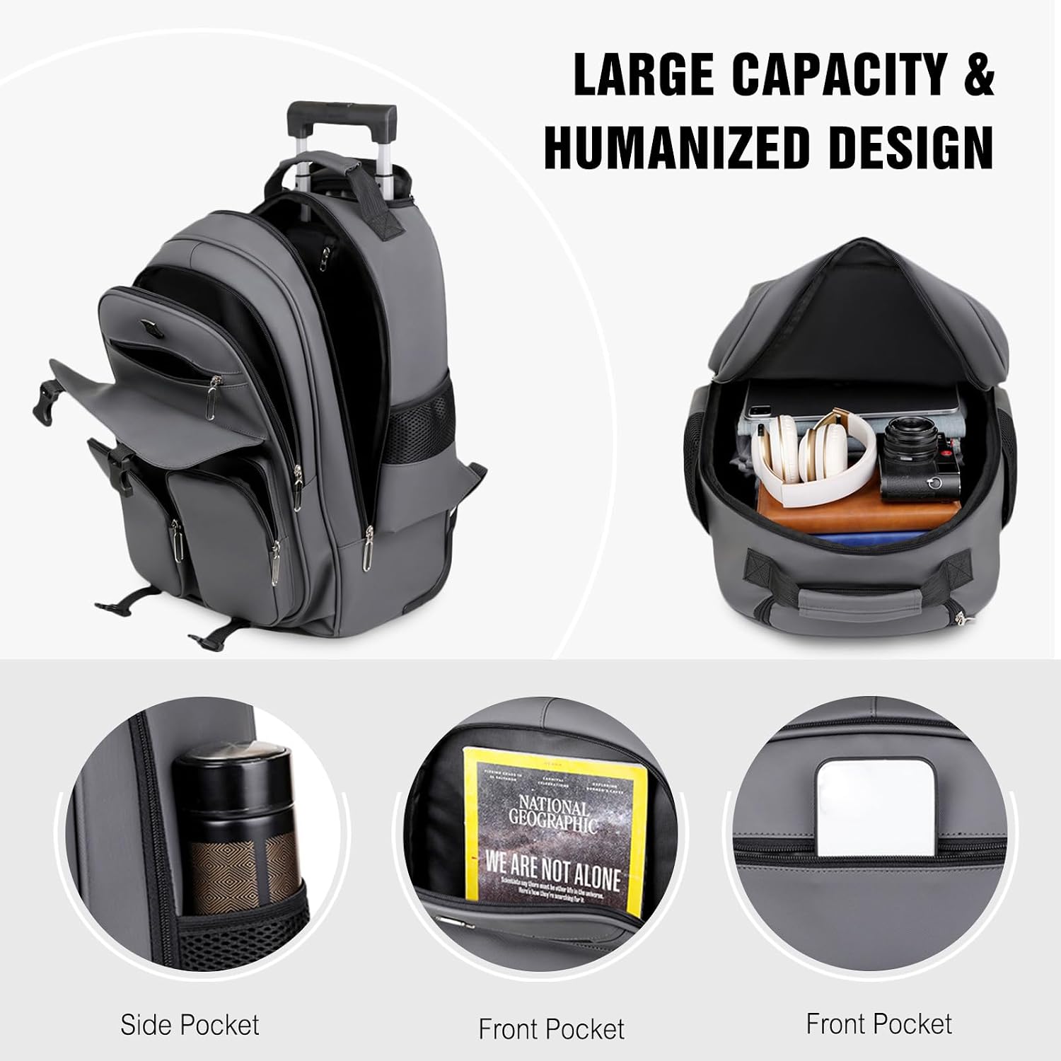 FANDARE Rolling Laptop Backpack Convertible Luggage Backpack with Wheels Travel Daypacks Multi-Functional Carry-On for Business Trip Men Lifestyle Outdoor Urban Waterproof PU Film Backpacks Blue