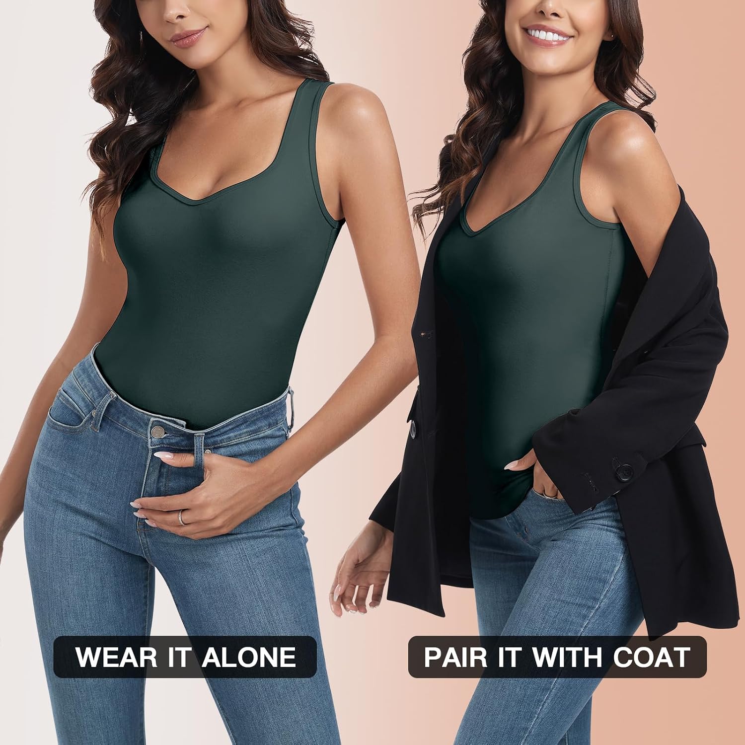 WOWENY Thermal Fleece Tank Top for Women V Neck Sleeveless Shirts Camisole Warm Base Layer Cami Vest Underwear Tops