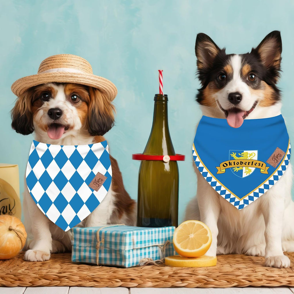 JarThenaAMCS 2Pcs Oktoberfest Dog Bandana German Bavarian Beer Triangle Pet Scarf Adjustable Pet Neckerchief for Medium Large Dog Cat Birthday Costume Accessories
