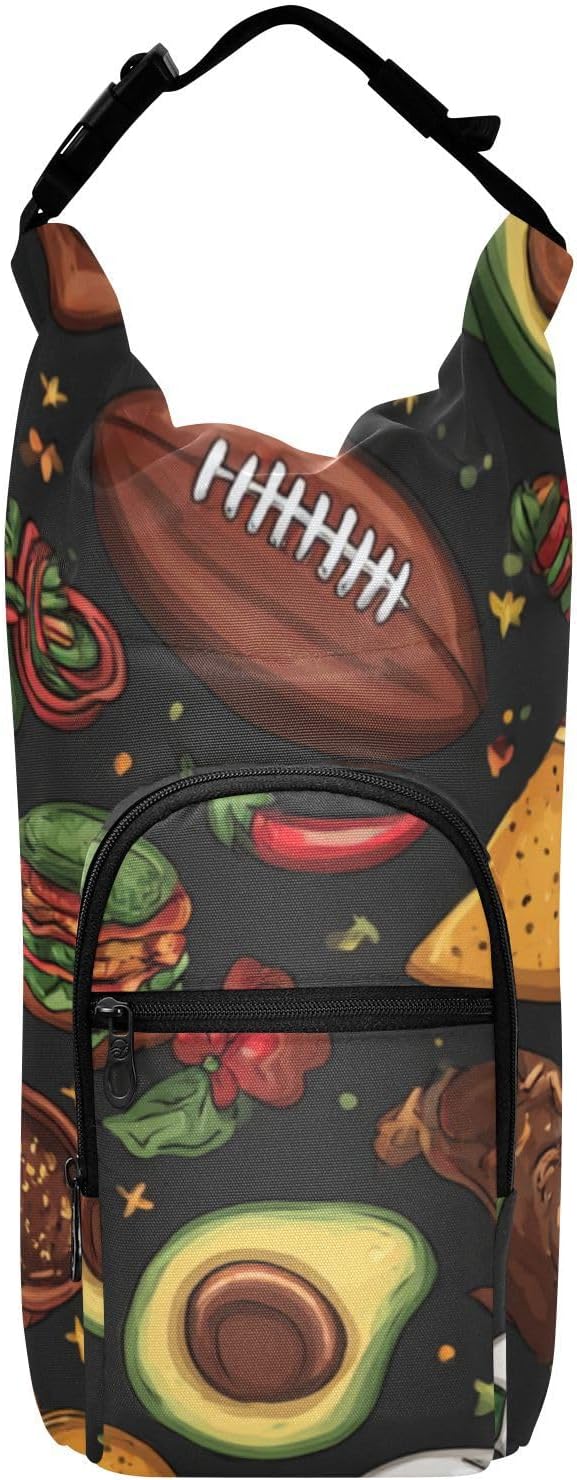 Mexican Food Flag Football Water Bottle Holder with Strap Insulated Water Bottle Carrier Crossbody Bags Pouch with Phone Pocket for Travel Gym Hiking Walking Running
