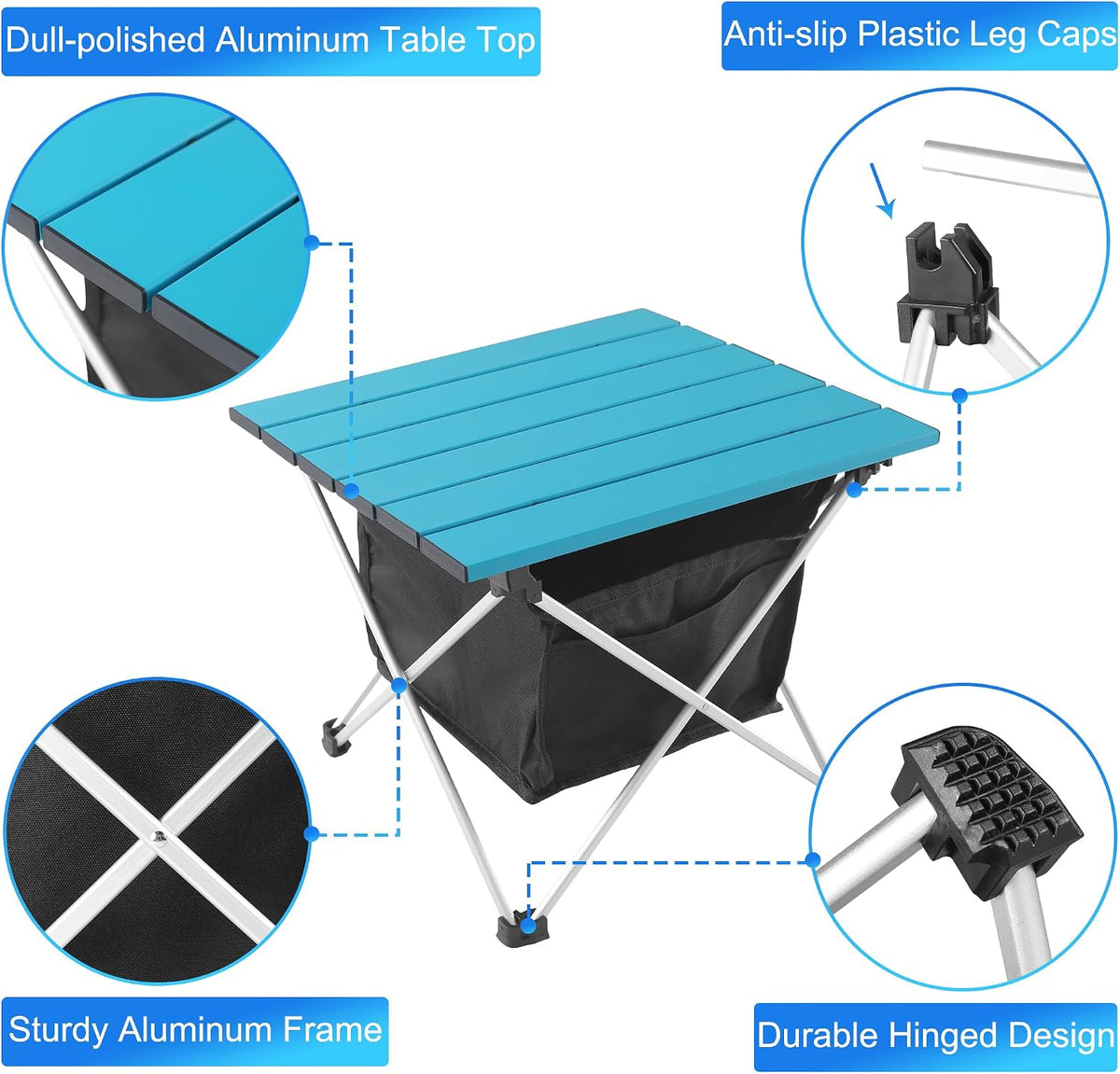 Grope Ultralight Aluminum Camping&Beach Table with Storage Bag (Blue-S)
