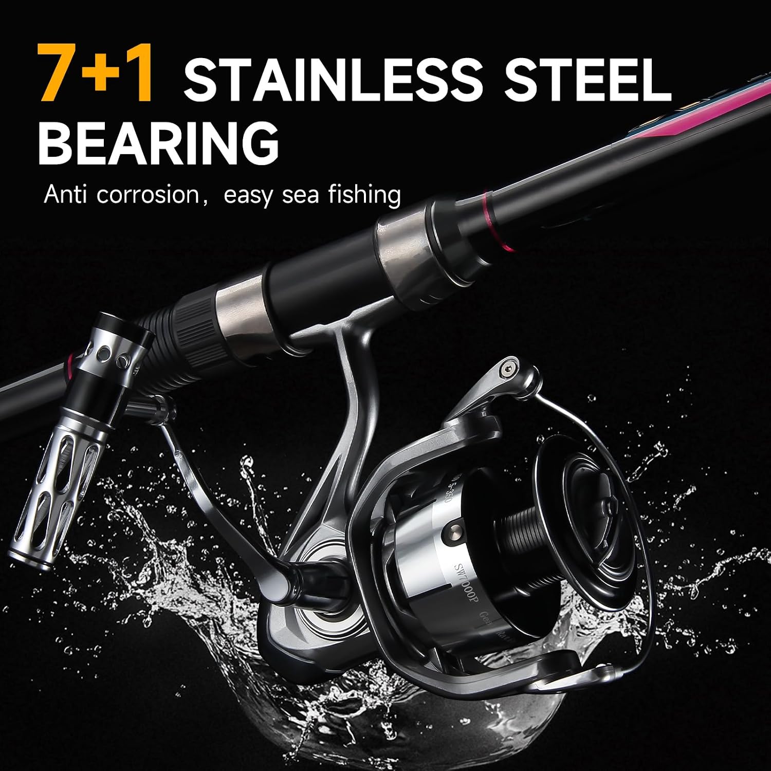 HAUT TON Spinning Reel, 6+1BB Metal Surf Fishing Reels, 55lbs Max Drag