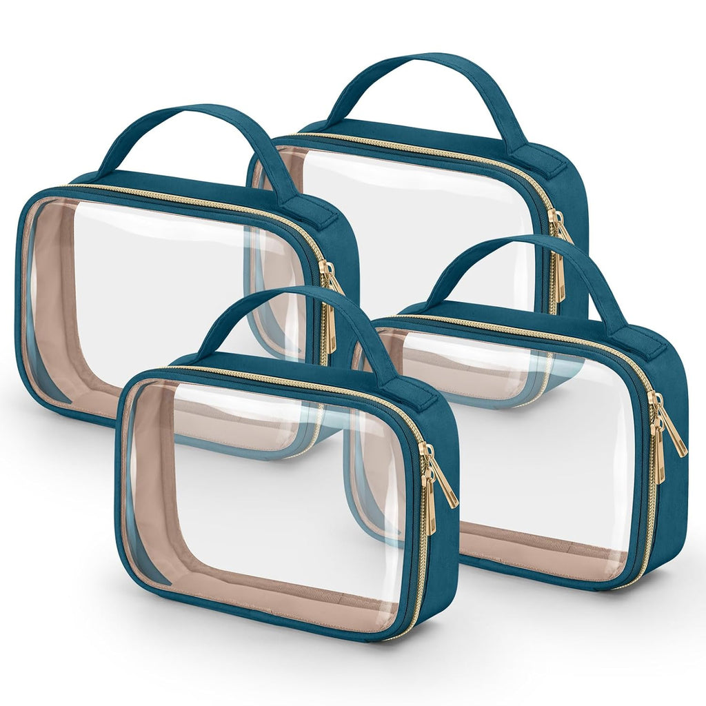 Wedama TSA Approved Toiletry Bag, 3 Pack Clear Makeup Bags with Handles, Quart Size Clear Toiletry Bags, PVC Cosmetic Bags for Women and Men, Carry on Airport Airline Comp (Pink, 3 Pack, Medium)