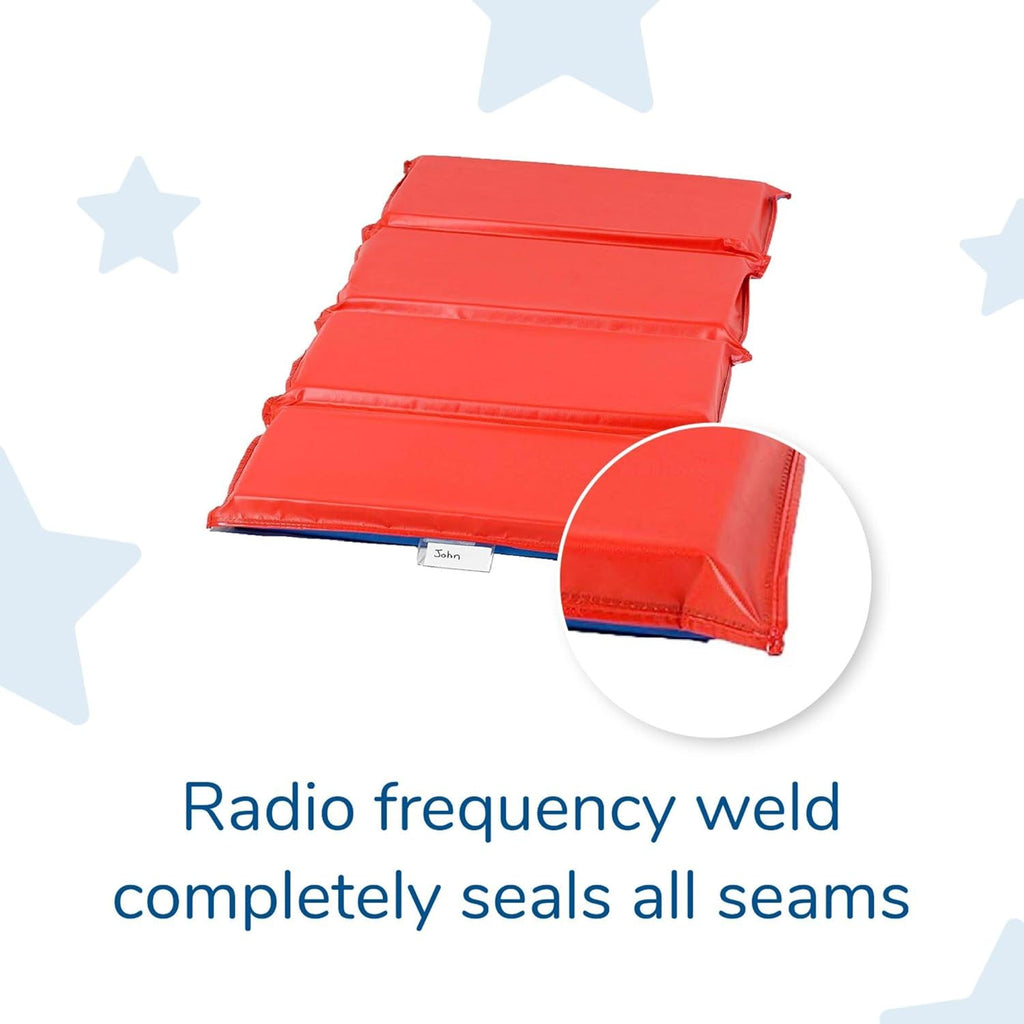 Children's Factory Angels 2" Thick Toddler Nap Mat, Red-Blue, 4 Section Waterproof Sleeping Mat for use in Preschools and Daycares