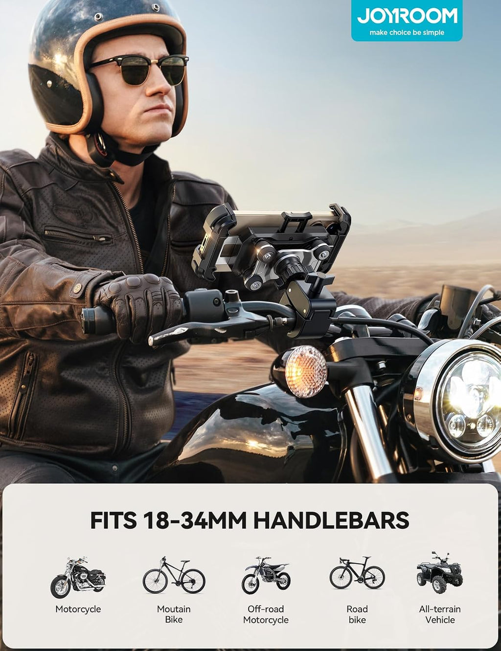JOYROOM Motorcycle Phone Mount Holder - [Dual Vibration Dampener] 150mph Anti-Shock Phone Holder for Motorcycle [Upgrade Handlebar Clamp] - Bicycle Bike Phone Holder Mount for 4.7-7" Cell Phones