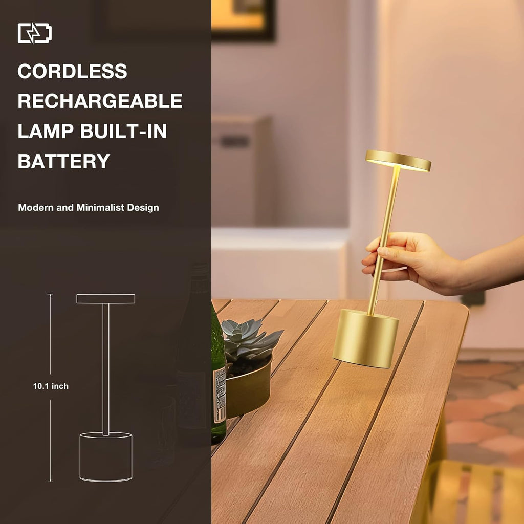 Cordless Rechargeable Table Lamp, 4000mAh Battery Operated, Light Gold, 2