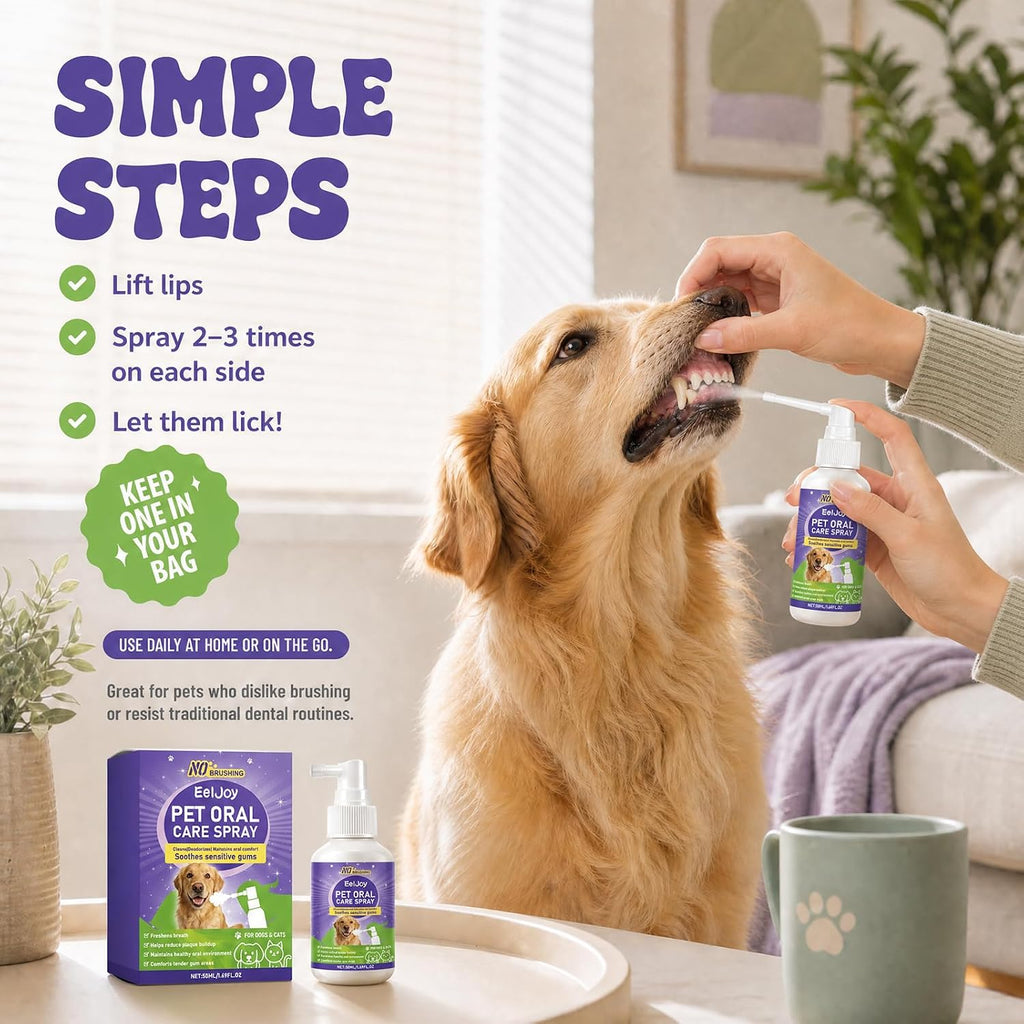 Pet Oral Care Spray, Cat & Dog Breath Freshener Spray, No Brushing