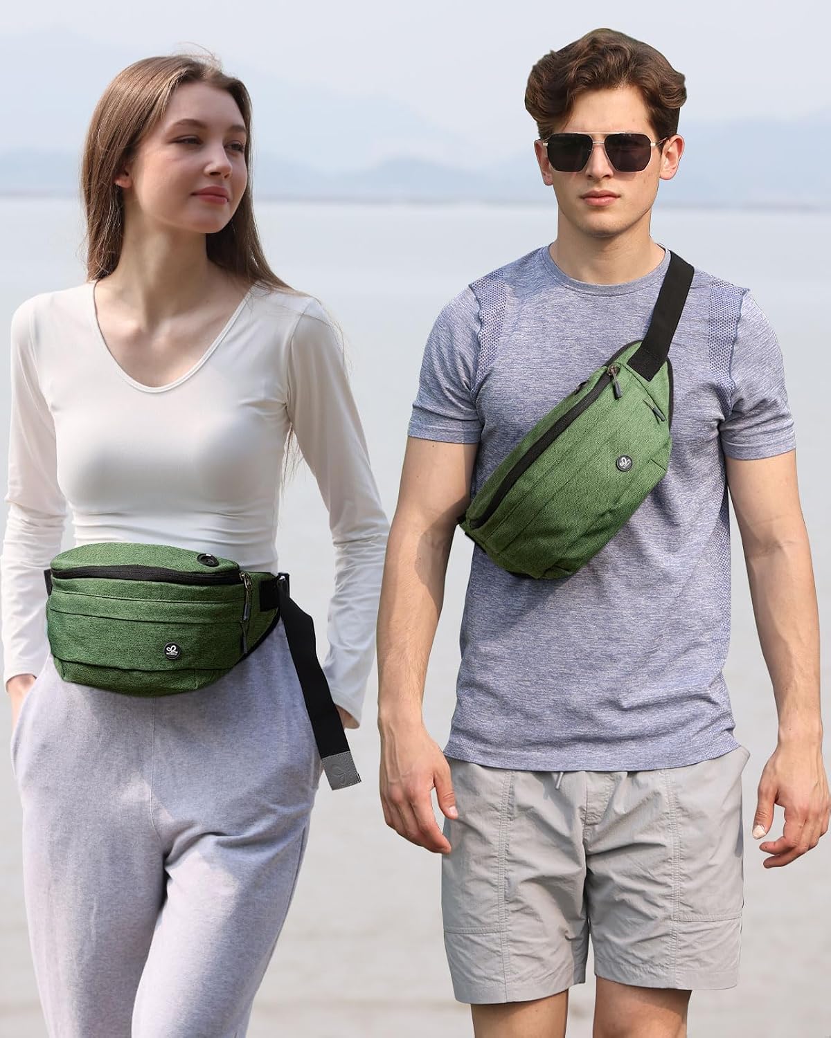WATERFLY Fanny Pack for Men Women Water Resistant Large Hiking Waist Bag Pack Carrying All Phones for Running Walking Traveling (Green), (ONJ05)