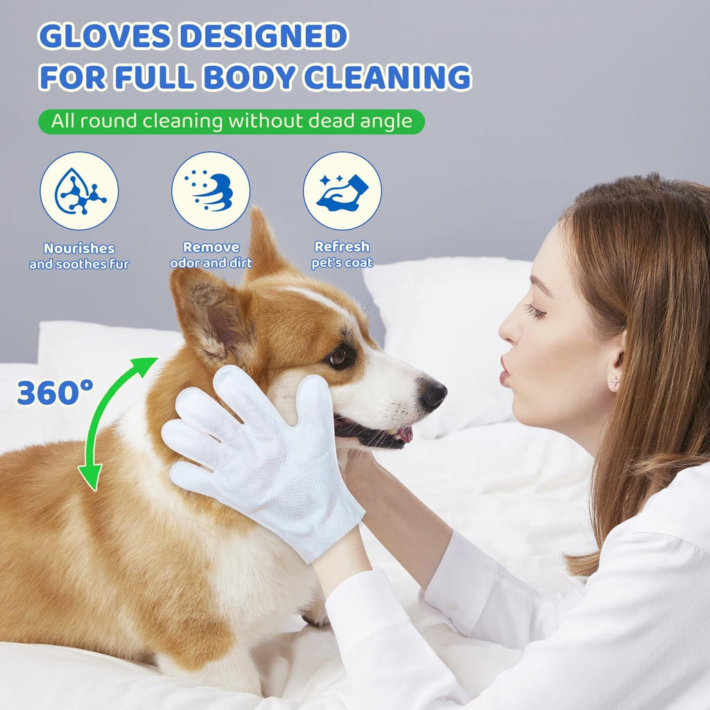 VOISEN 48 Pcs Pet Glove Wipes for Dogs, Pet Cleaning Gloves