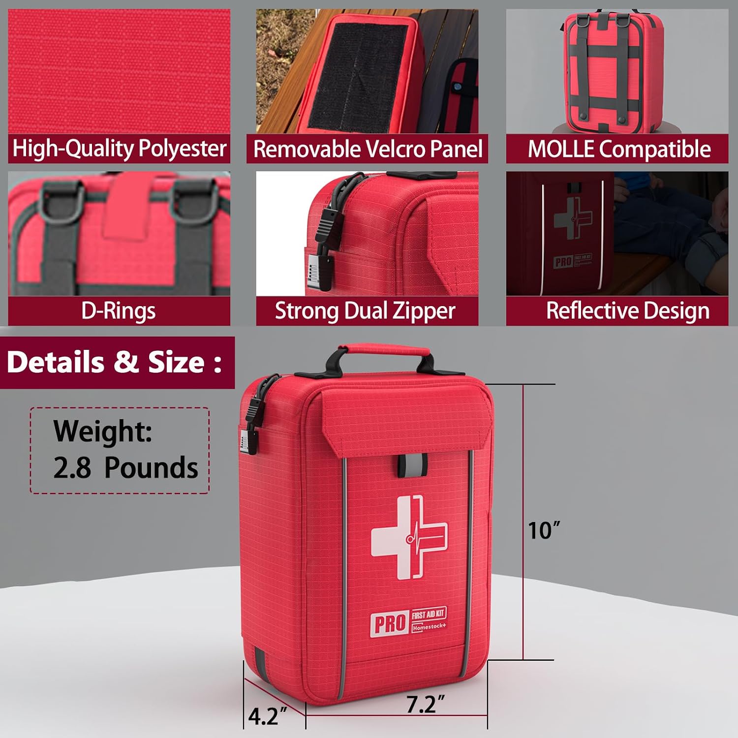 First Aid Trauma Kit,Comprehensive First Aid Kit with Labelled Compartments, Molle System Emergency Kits for Cars, Home, Office, Backpacking, Camping, Traveling, and Cycling-265 Piece